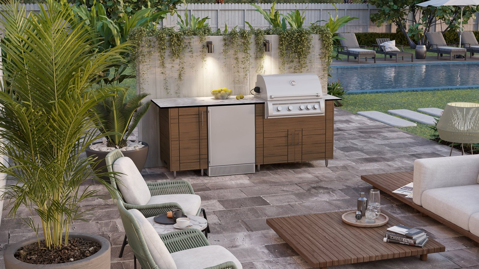 WeatherStrong teak outdoor island cabinet installation